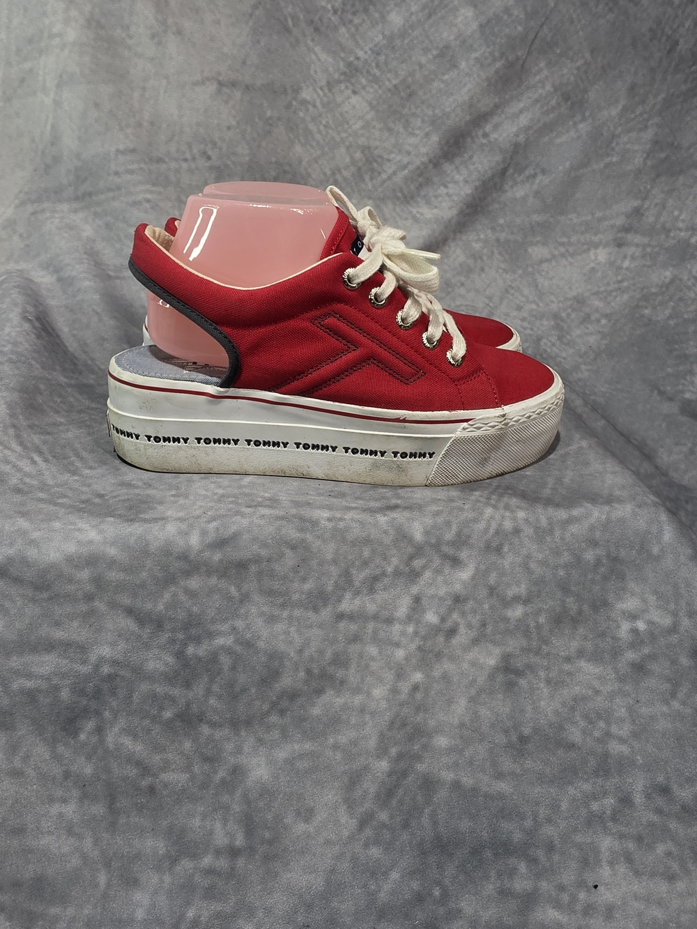 vintage Y2K Tommy Hilfiger red canvas platform slingback mule/sneaker shoes